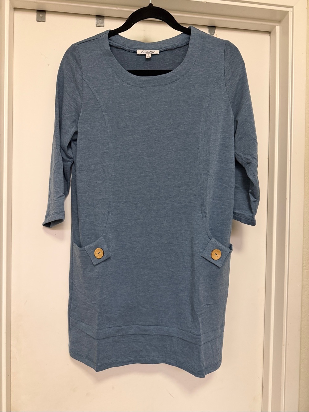 Serengeti Button Accent French Terry Tunic Heather Blue - Sm NWT